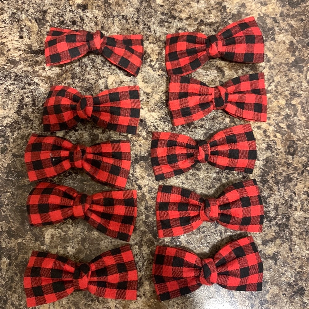 Red and Black Buffalo Check Hair Bows Set of 10